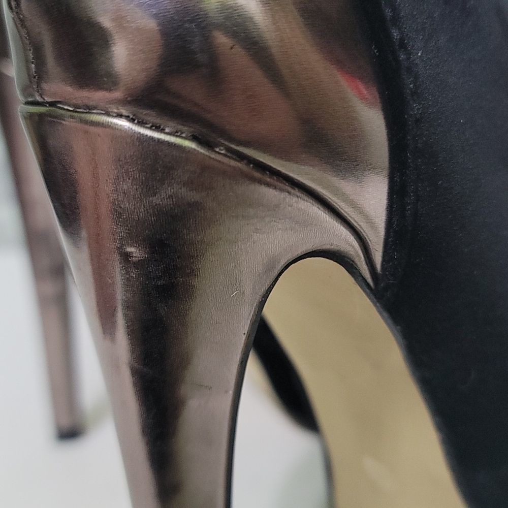 Bucco Platform Black & Gold Velvet Heeled Booties - Picture 13 of 16